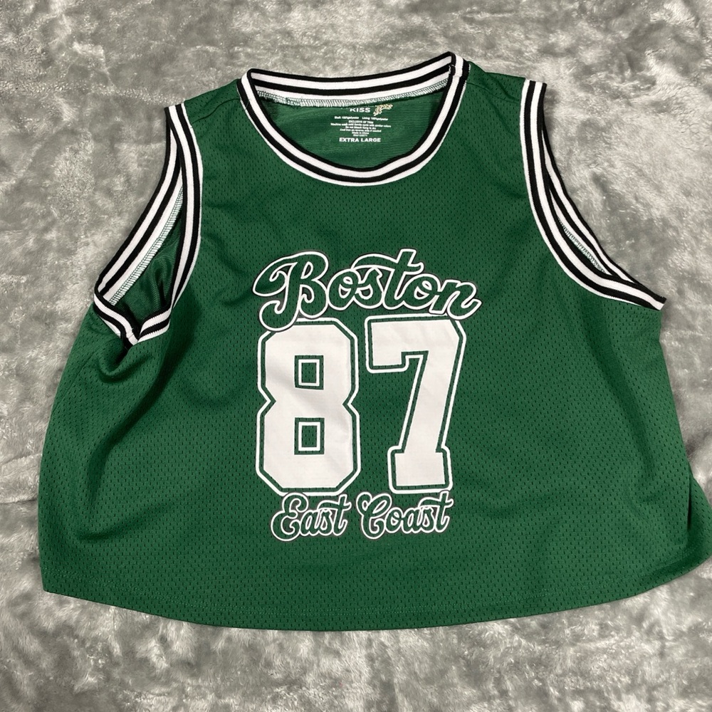 NBA Green and White Women's Jersey Top